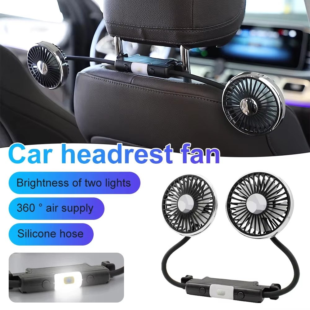 360 Degree Rotation Double Head 12V 24V Car Back Seat Fan 3-Speed Wind Adjustment USB Cooling Fan