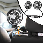360 Degree Rotation Double Head 12V 24V Car Back Seat Fan 3-Speed Wind Adjustment USB Cooling Fan