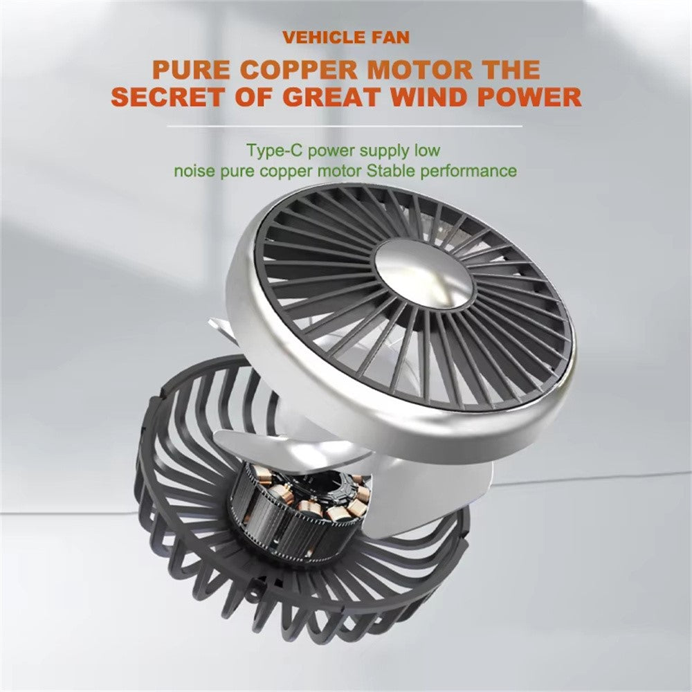 360 Degree Rotation Double Head 12V 24V Car Back Seat Fan 3-Speed Wind Adjustment USB Cooling Fan