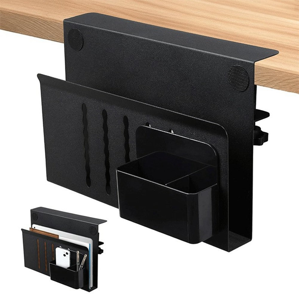 Desktop Side Storage Organizer Rack Clamp-On Laptop Holder With Pen Holder No Drilling For Office