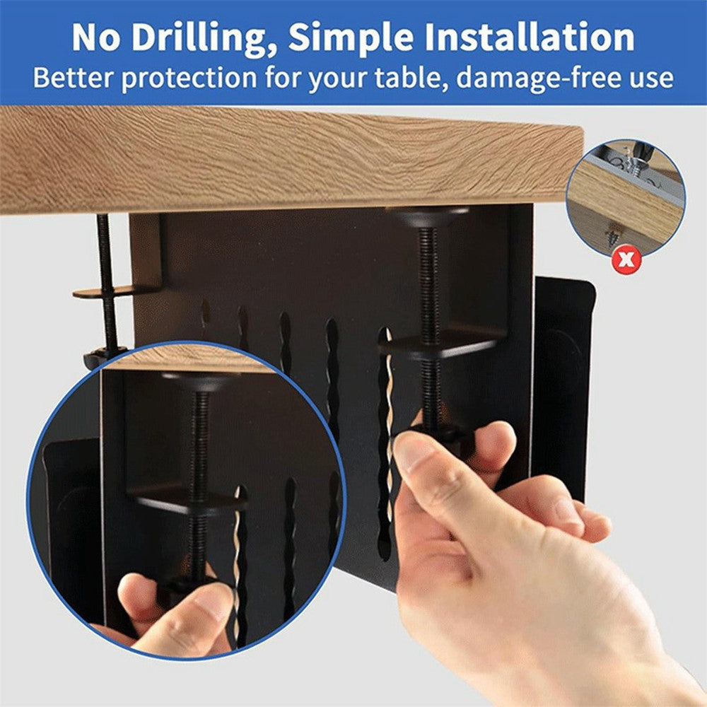 Desktop Side Storage Organizer Rack Clamp-On Laptop Holder With Pen Holder No Drilling For Office