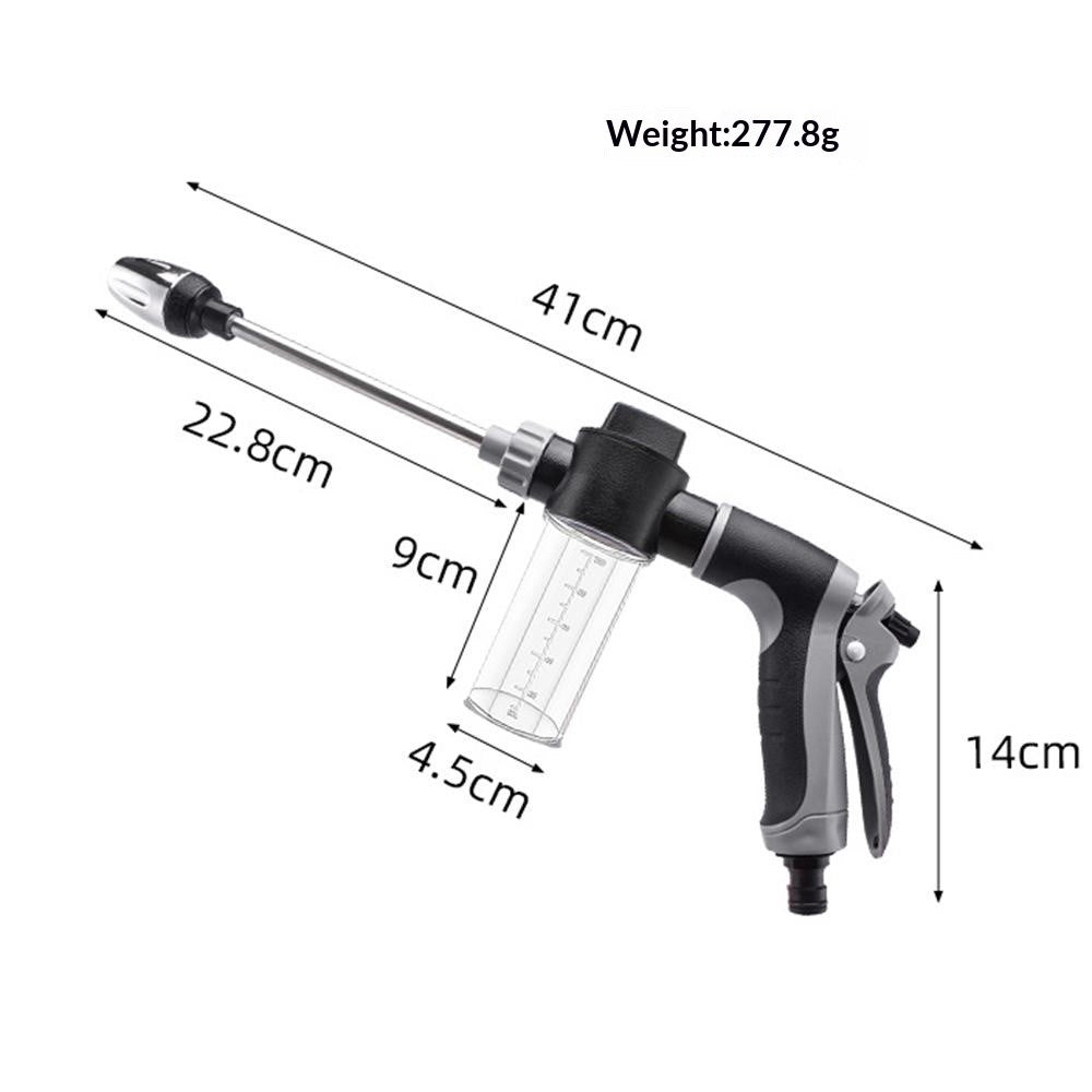 T8 højtryksrenserpistolsæt til bilvask, metalforlængelseshåndtag, havesprøjtepistol med skumdispenser og 3 plastkoblinger til bil og have