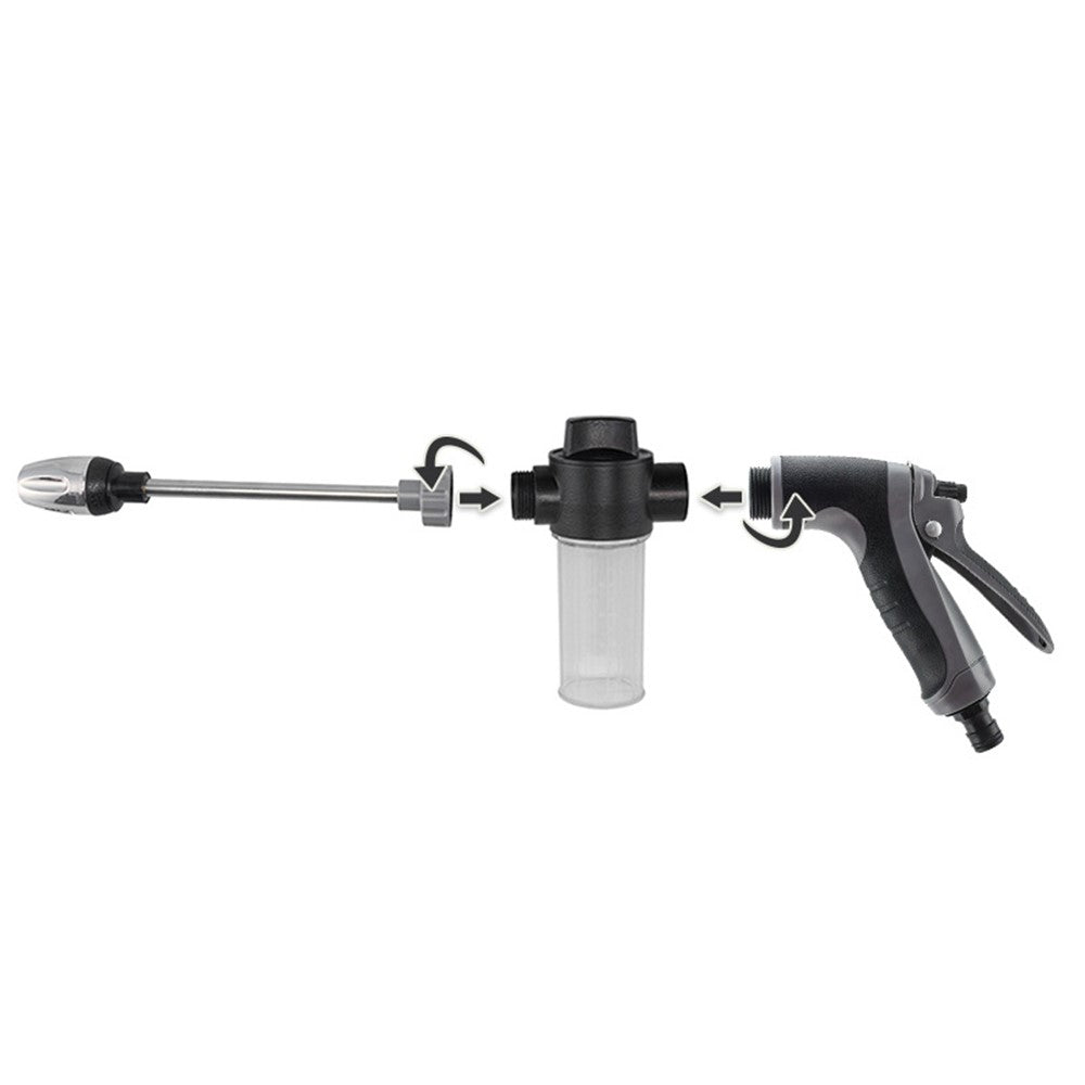 T8 højtryksrenserpistolsæt til bilvask, metalforlængelseshåndtag, havesprøjtepistol med skumdispenser og 3 plastkoblinger til bil og have