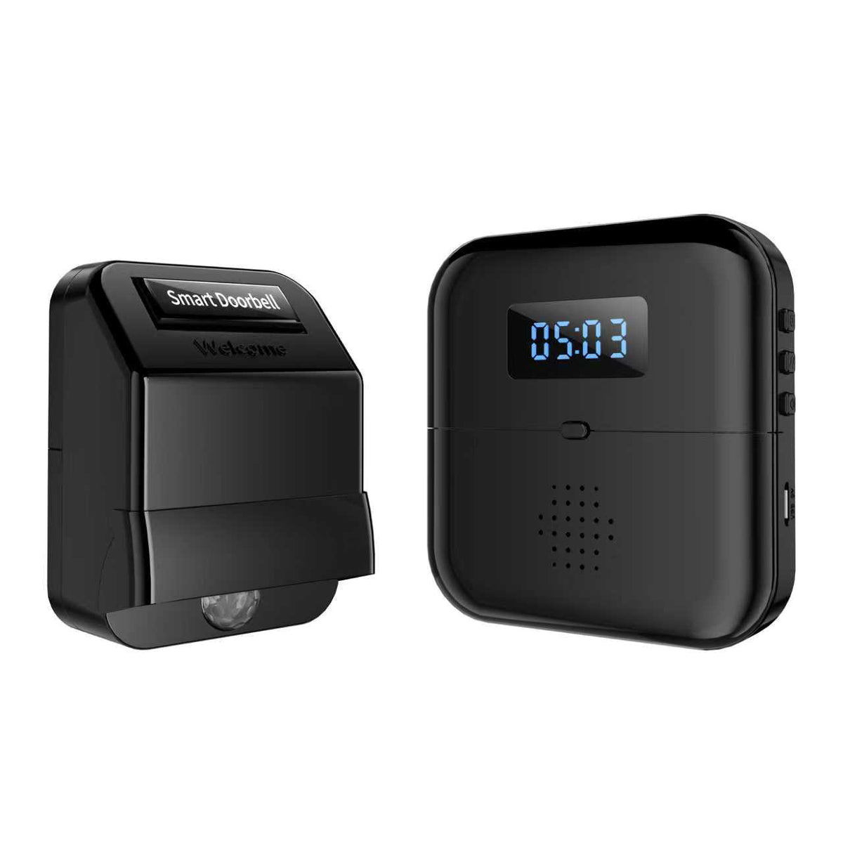 308 ABS Wireless Motion Sensor Doorbell Alarm 38 Ringtones LED Clock Display, EU Plug