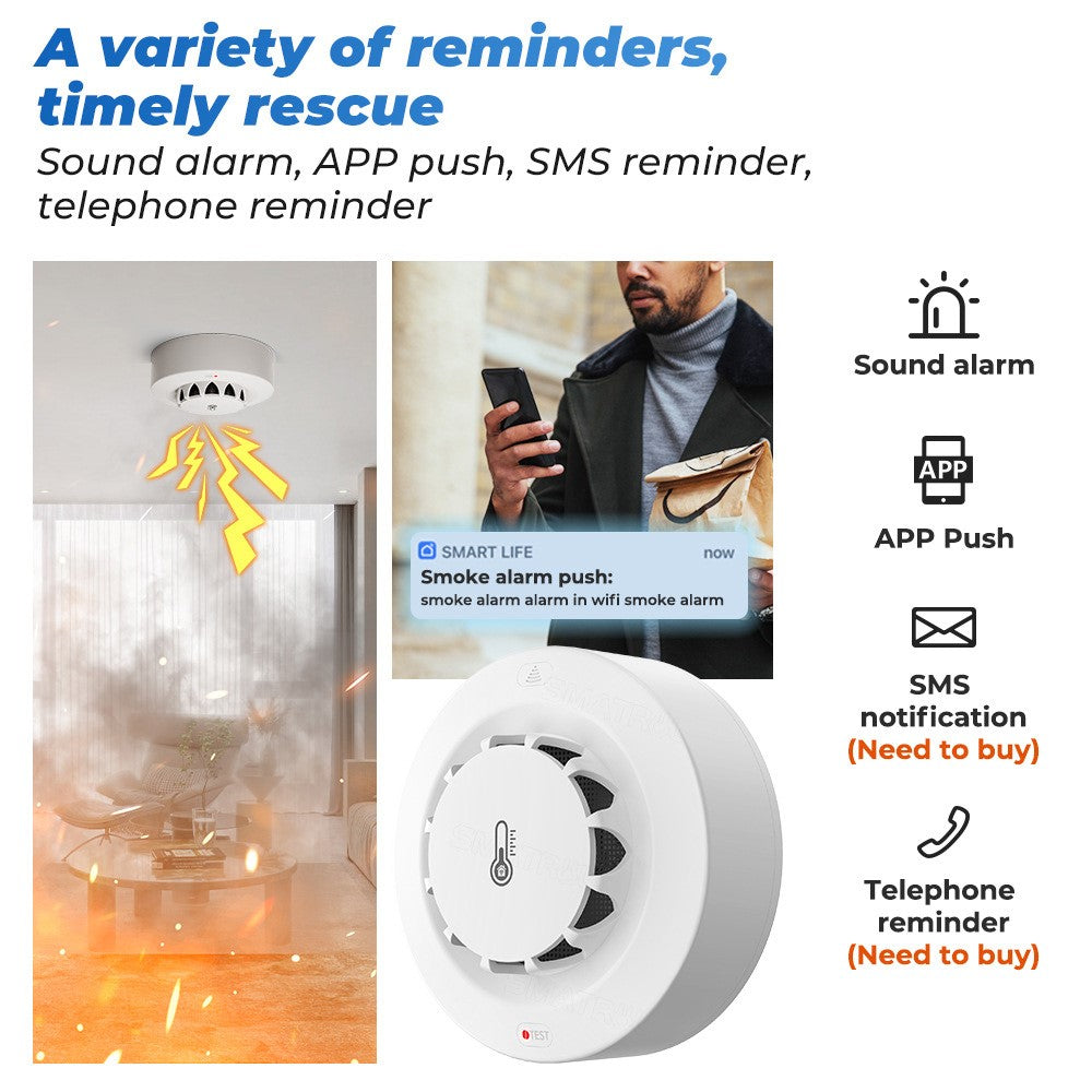 228WT-W 2-in-1 WiFi Smoke Detector with Temperature & Humidity Sensor Support Sound Alarm / Voice Control
