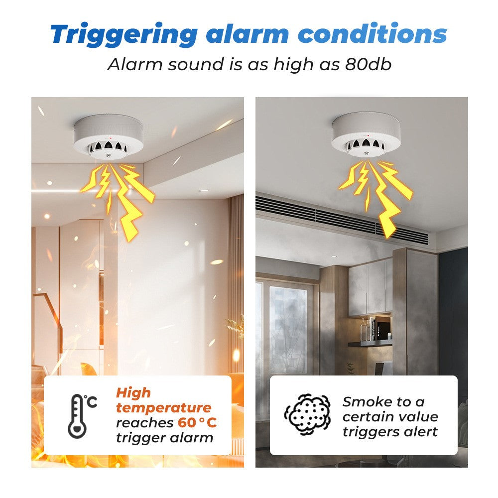 228WT-W 2-in-1 WiFi Smoke Detector with Temperature & Humidity Sensor Support Sound Alarm / Voice Control