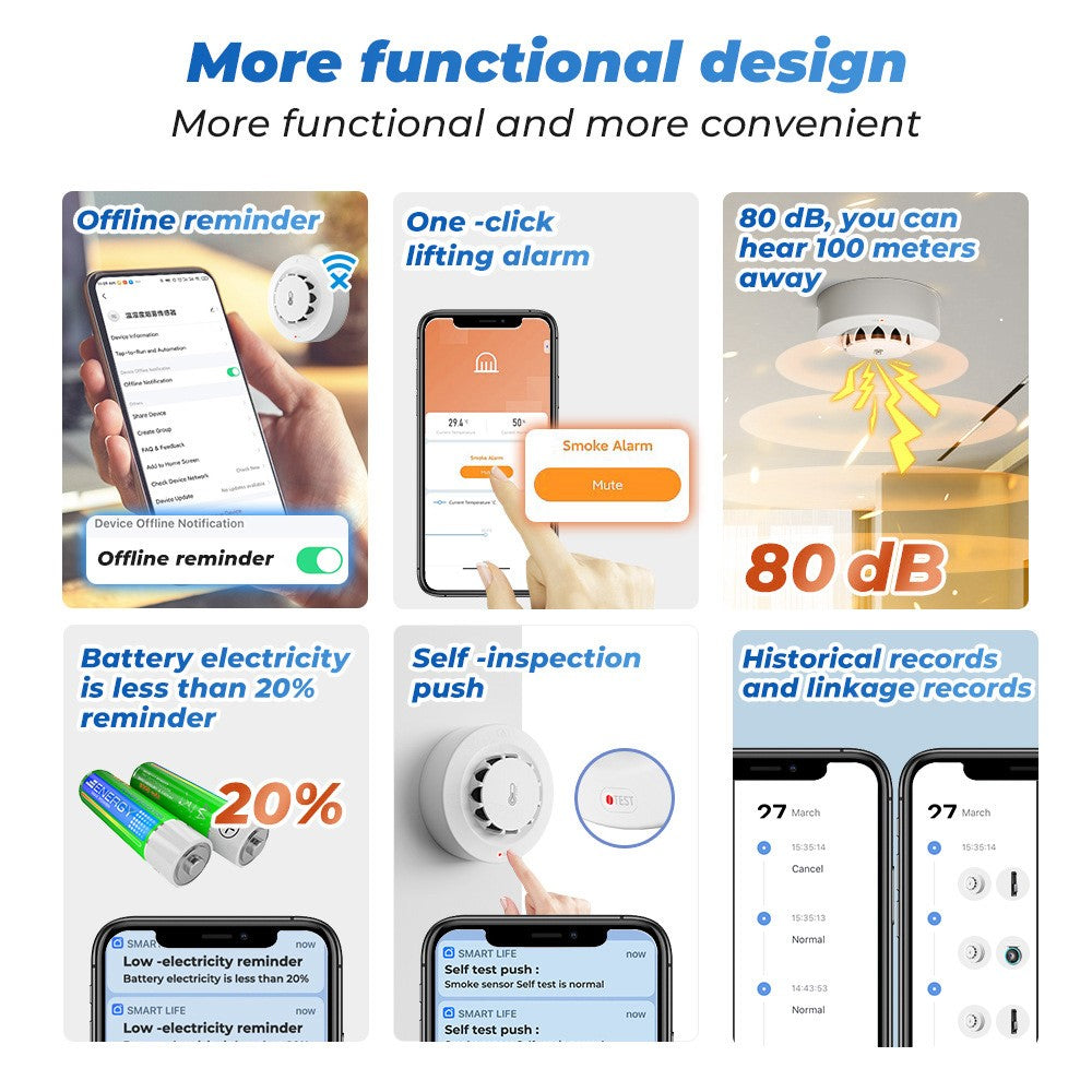 228WT-W 2-in-1 WiFi Smoke Detector with Temperature & Humidity Sensor Support Sound Alarm / Voice Control