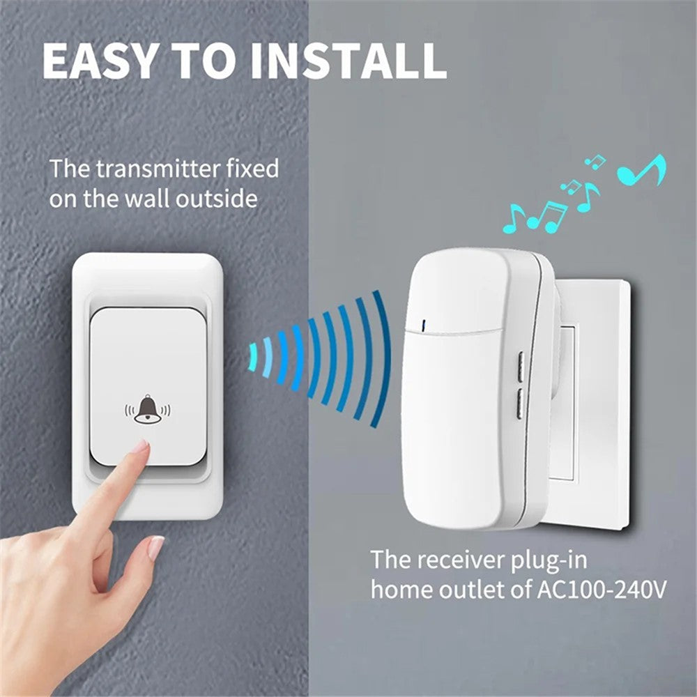WHM07 Wireless Doorbell Set Receiver + Transmitter Electronic Remote Door Bell, US Plug