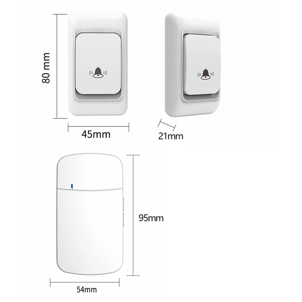 WHM07 Wireless Doorbell Set Receiver + Transmitter Electronic Remote Door Bell, US Plug