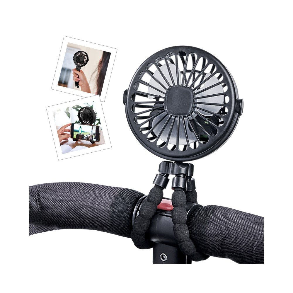 Portable Baby Stroller Octopus Fan USB Rechargeable Flexible Legs 3 Wind Speed Summer Cooling Fan