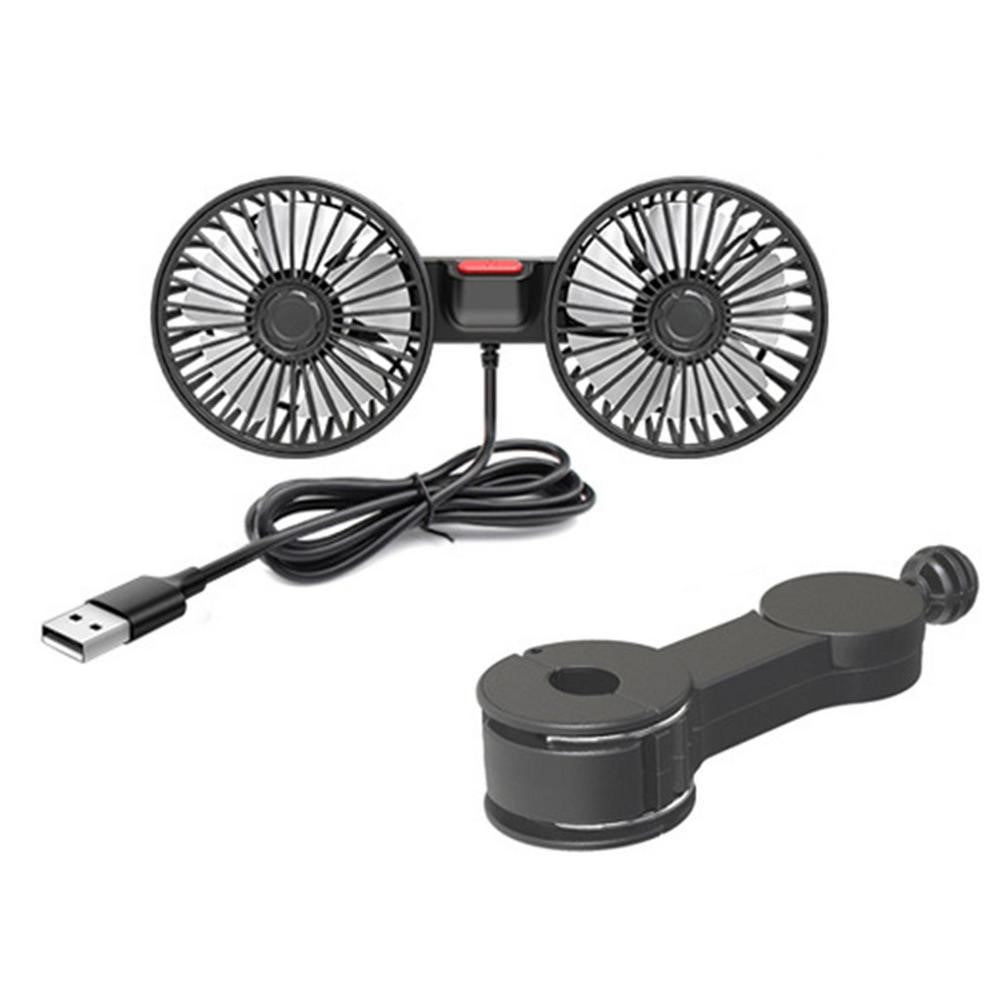F4207 Rear Seat Car Fan 3 Speeds 5 Blades 360 Degree Rotatable Double Head Cooling Fan