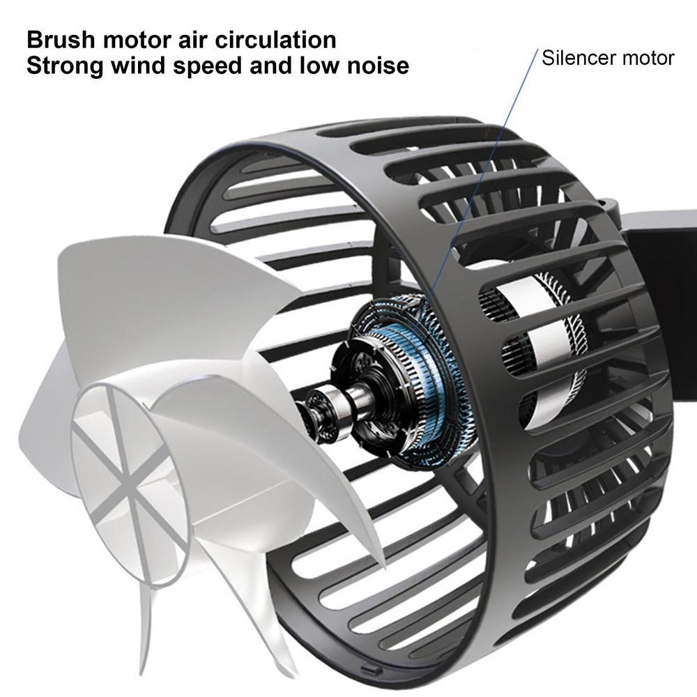 F4207 Rear Seat Car Fan 3 Speeds 5 Blades 360 Degree Rotatable Double Head Cooling Fan