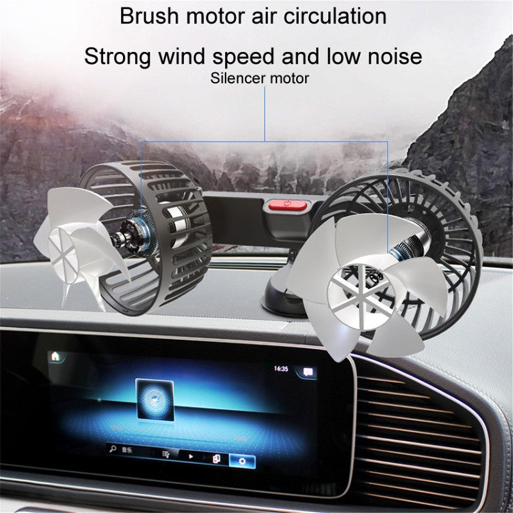 F4206 3 Gears Adjustable Sucker Car Fan 360 Degree Rotatable Double Head Air Fan