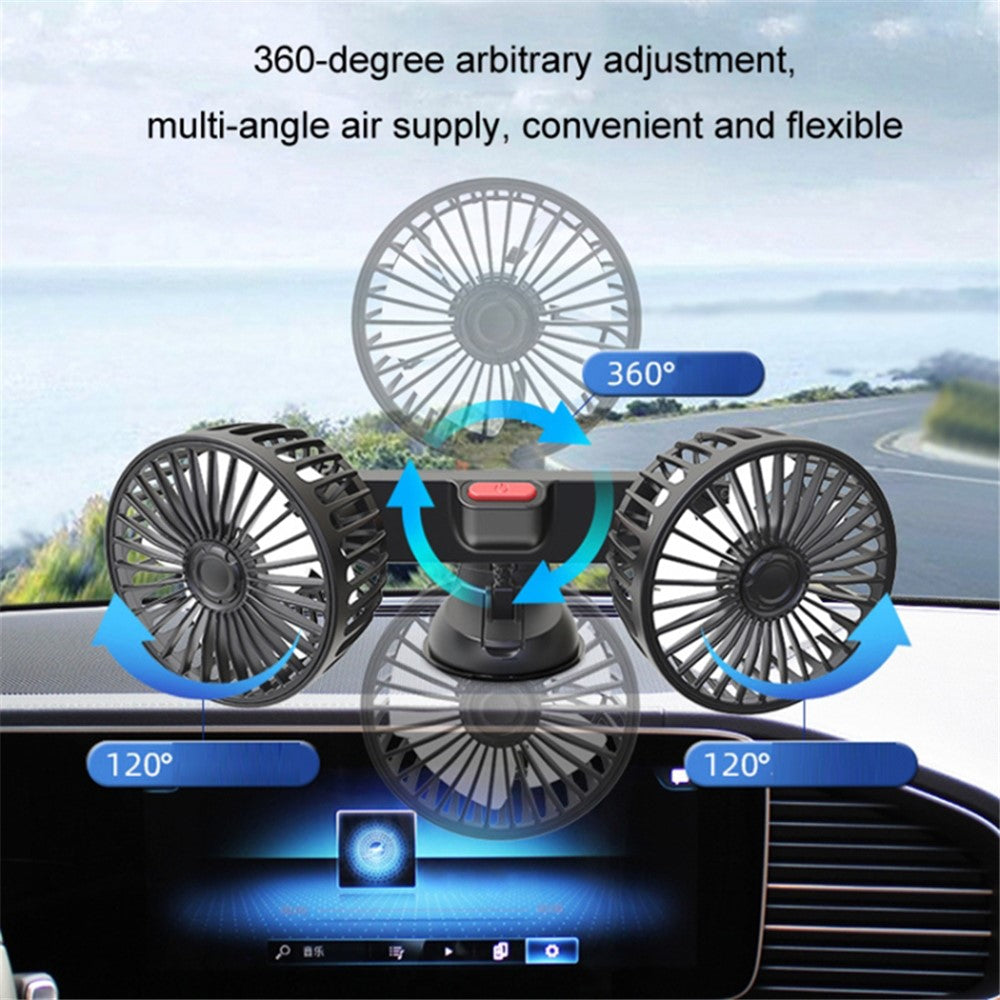 F4206 3 Gears Adjustable Sucker Car Fan 360 Degree Rotatable Double Head Air Fan