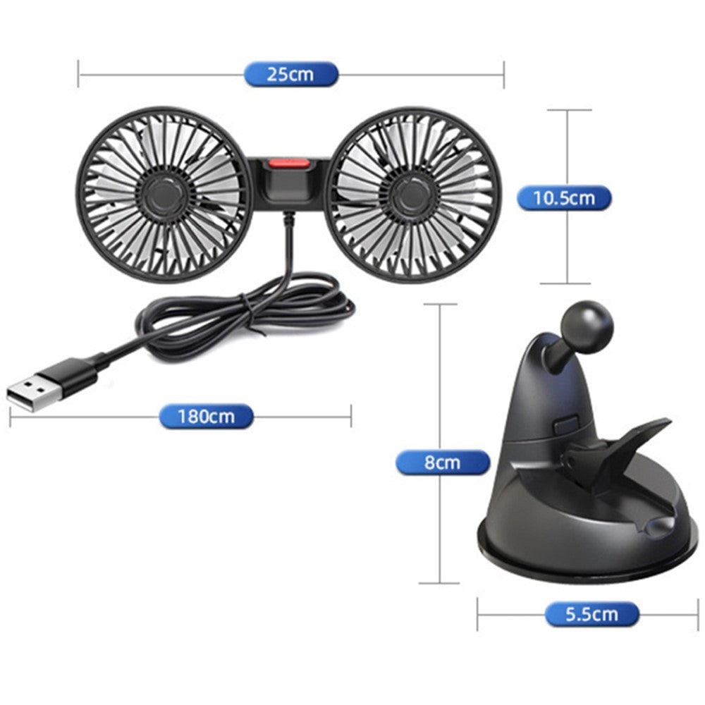 F4206 3 Gears Adjustable Sucker Car Fan 360 Degree Rotatable Double Head Air Fan
