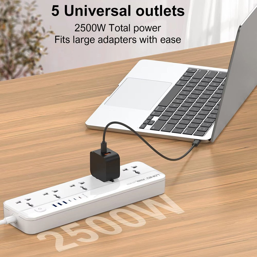 LDNIO SC5614 Power Strip 5 Outlets 6 USB Ports 2500W PD Fast Charging with 2m Cable for Office Home