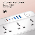 LDNIO SC5614 Power Strip 5 Outlets 6 USB Ports 2500W PD Fast Charging with 2m Cable for Office Home