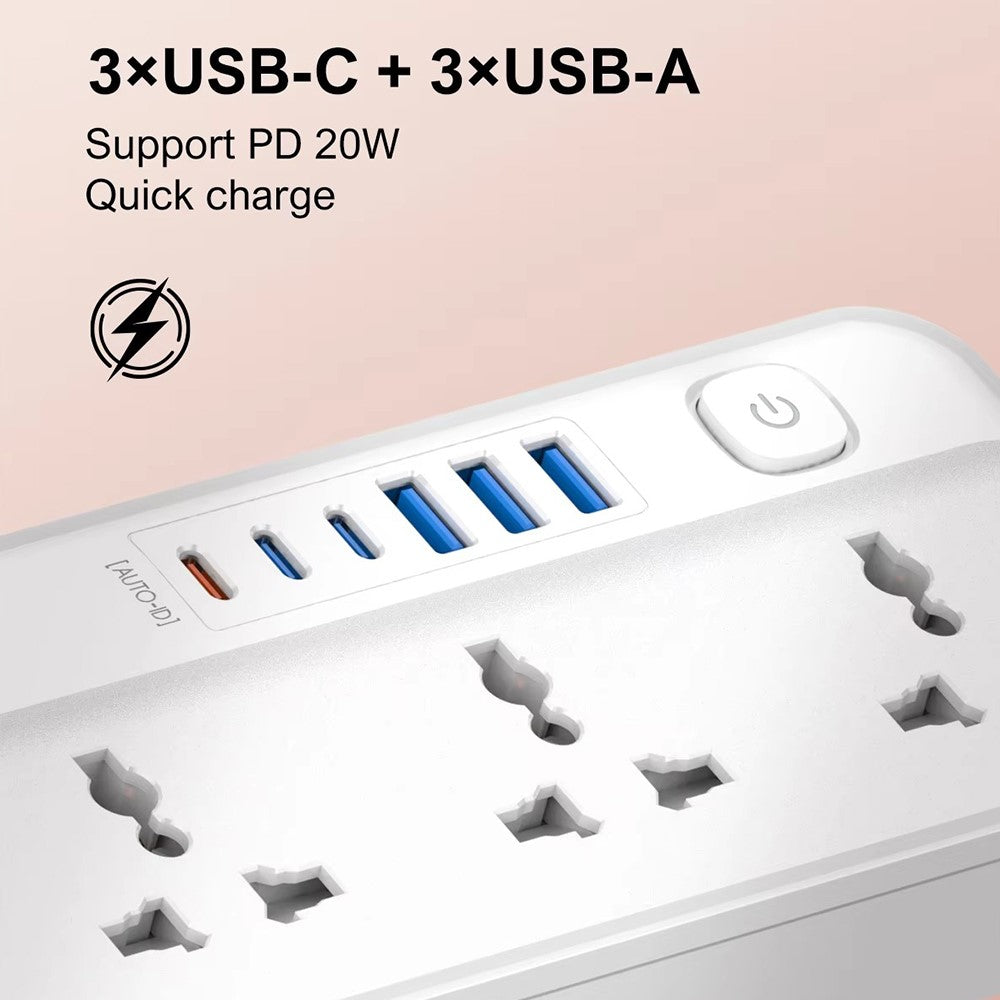 LDNIO SC5614 Power Strip 5 Outlets 6 USB Ports 2500W PD Fast Charging with 2m Cable for Office Home