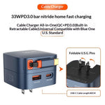 LDNIO Q9 33W GaN Fast Charger Dual Port Power Adapter with 80cm Retractable Type-C Cable for Phone Tablet