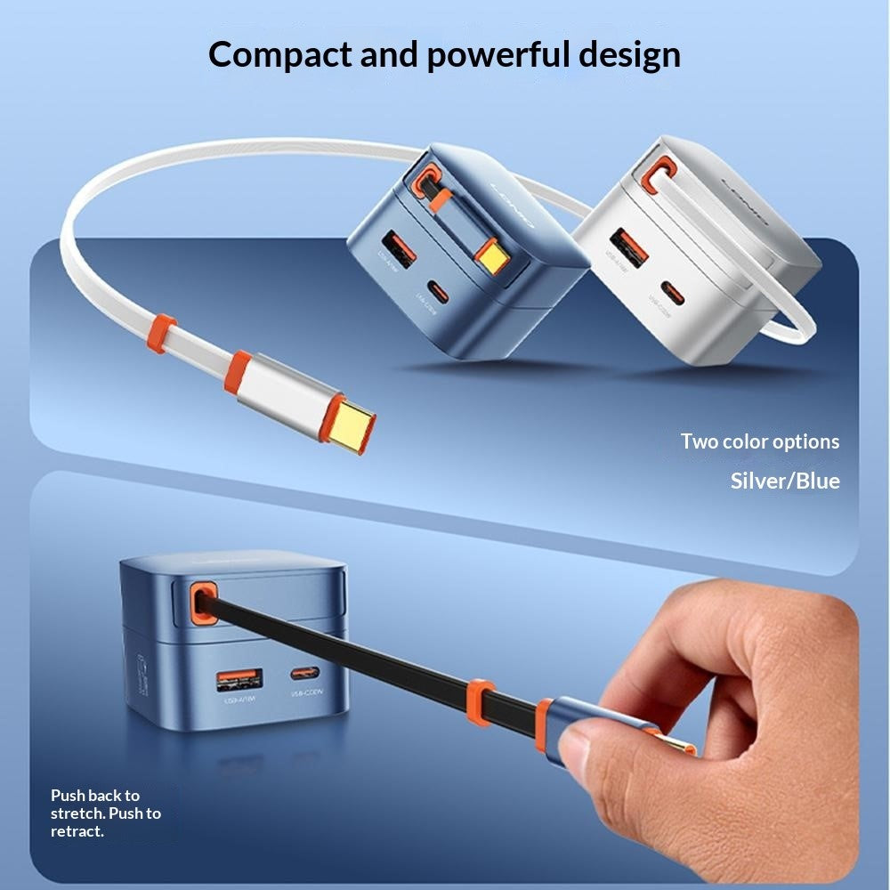 LDNIO Q9 33W GaN Fast Charger Dual Port Power Adapter with 80cm Retractable Type-C Cable for Phone Tablet