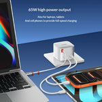 LDNIO Q10 65W GaN Fast Charger Built-in 80cm Retractable USB-C Cable Dual Port Power Adapter for Laptop / Tablet / Smartphone