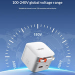 LDNIO Q10 65W GaN Fast Charger Built-in 80cm Retractable USB-C Cable Dual Port Power Adapter for Laptop / Tablet / Smartphone