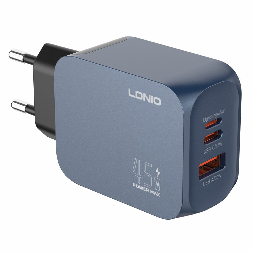 LDNIO Q6 45W GaN Oplader Dobbeltport USB-C USB-A Hurtigladestation til Telefon Tablet Bærbar