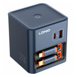 LDNIO Q16 100W GaN Desktop Charger 4-Port USB-C Retractable Cable Fast Charging Station with Smart Digital Display