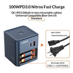 LDNIO Q16 100W GaN Desktop Charger 4-Port USB-C Retractable Cable Fast Charging Station with Smart Digital Display