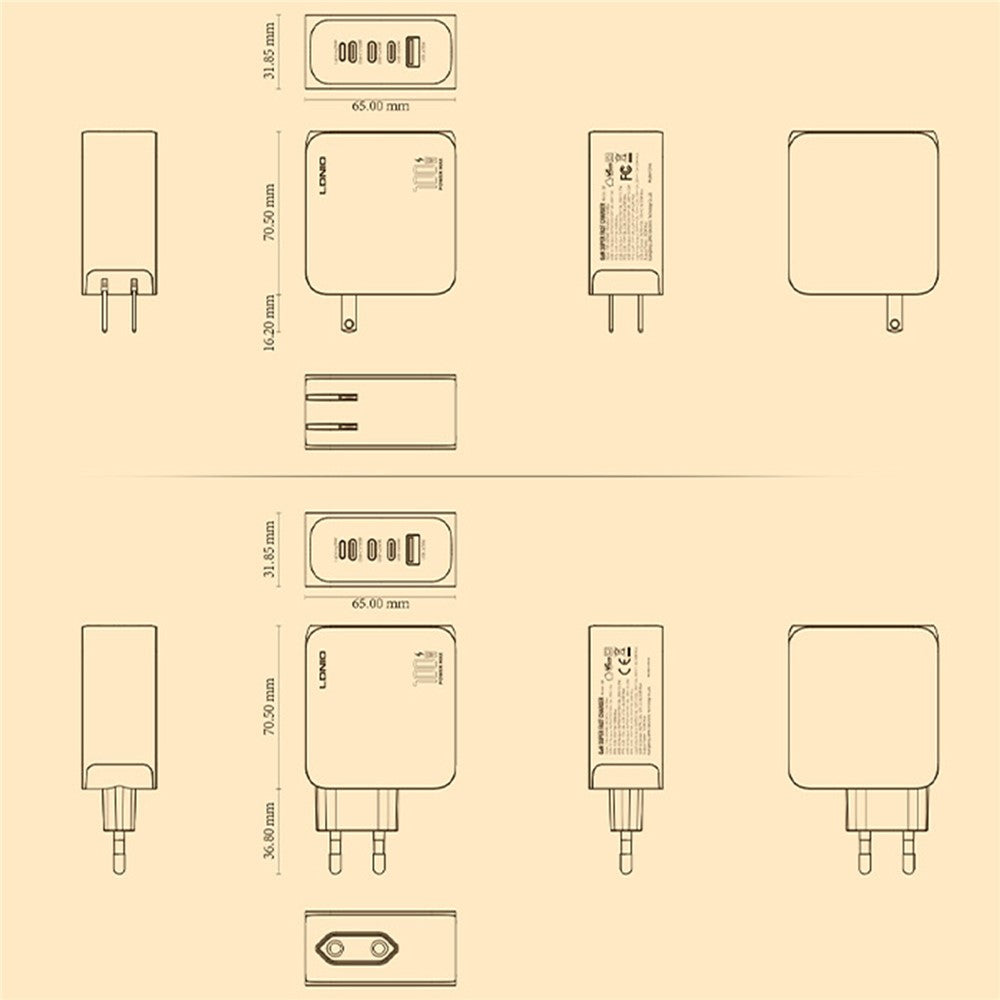 LDNIO Q8 100W 5-Port Fast Charging Station USB-C iP (5-14) USB-A GaN Charger for Laptop Tablet Phone