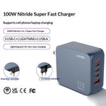 LDNIO Q8 100W 5-Port Fast Charging Station USB-C iP (5-14) USB-A GaN Charger for Laptop Tablet Phone