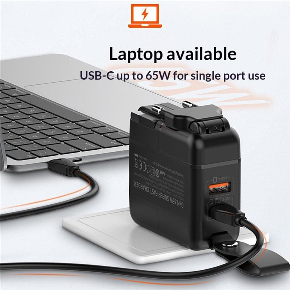 LDNIO Q2618 65W GaN Lynoplader Udskiftelige Stik USB-C PD Hurtigopladningsstation til Bærbar Computer iPhone Android
