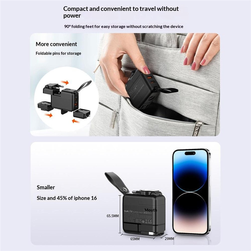 LDNIO Q2618 65W GaN Lynoplader Udskiftelige Stik USB-C PD Hurtigopladningsstation til Bærbar Computer iPhone Android