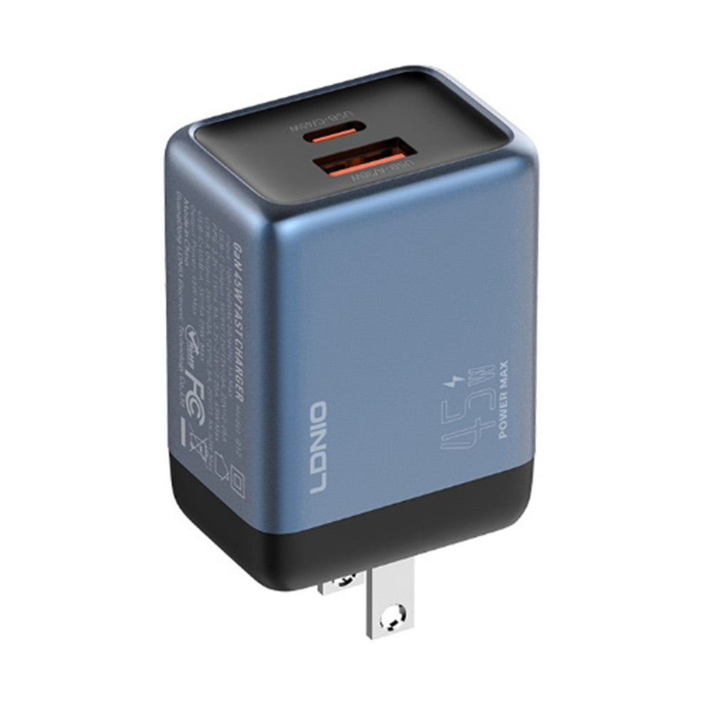 LDNIO Q12 45W GaN Fast Charger Dual Port Interchangeable Plug Universal Travel Charging Adapter