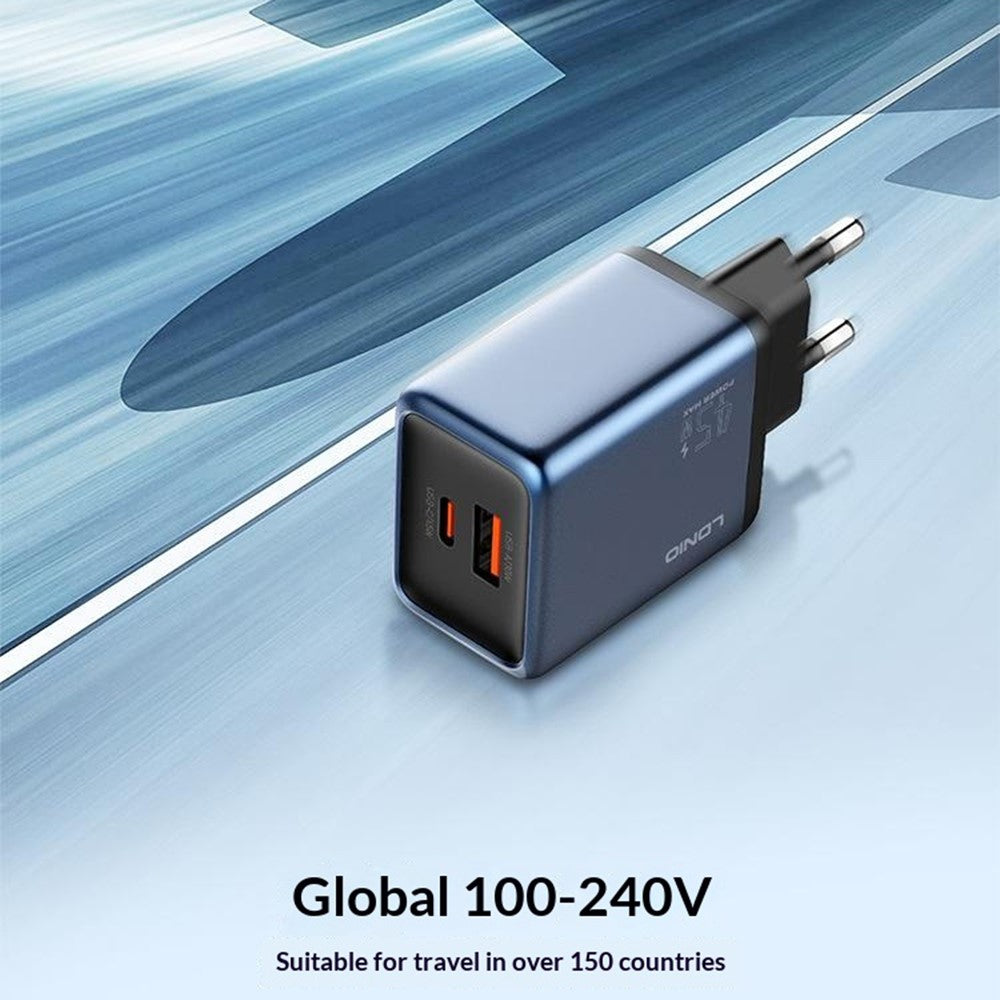LDNIO Q12 45W GaN Fast Charger Dual Port Interchangeable Plug Universal Travel Charging Adapter