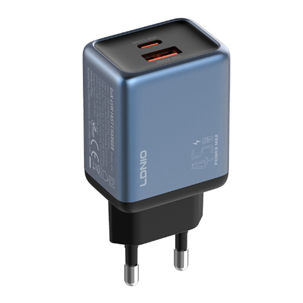 LDNIO Q12 45W GaN Fast Charger Dual Port Interchangeable Plug Universal Travel Charging Adapter
