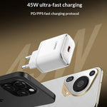 LDNIO Q1415 45W GaN Fast Charger Dual Port PD Fast Charging Wall Charger with 1.2m USB Cable for Phone Laptop