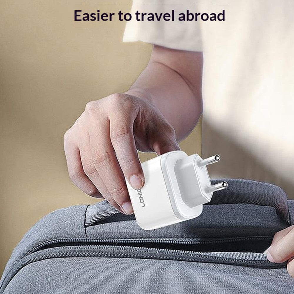 LDNIO Q1415 45W GaN Fast Charger Dual Port PD Fast Charging Wall Charger with 1.2m USB Cable for Phone Laptop