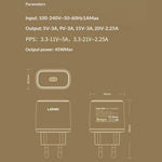 LDNIO Q1415 45W GaN Fast Charger Dual Port PD Fast Charging Wall Charger with 1.2m USB Cable for Phone Laptop