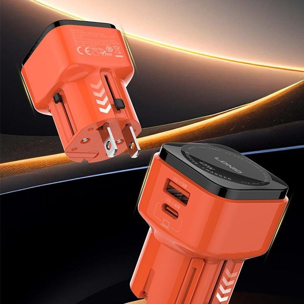 LDNIO Q2420 45W GaN hurtigoplader med USB-C-kabel Dobbeltport USB-C USB-A Global Rejse PD hurtigopladningsadapter