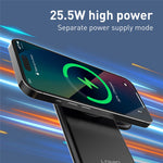 LDNIO WL02 5-i-1 trådløs desktop-ladestation med 30 cm Type-C-kabel 15W telefon 5W øretelefoner 2.5W ur hurtigopladningsstander
