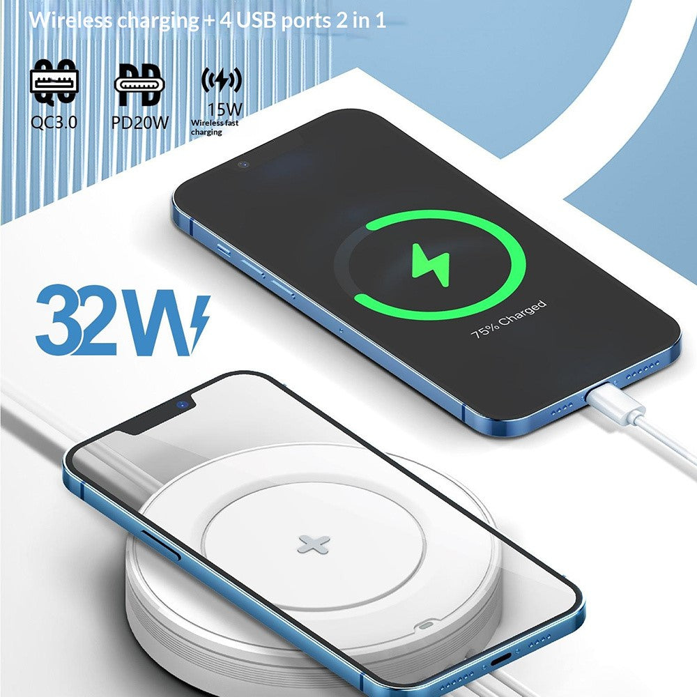 LDNIO AW003 Desktop Wireless Charger with LED Night Light 32W 4 USB Ports PD 30W QC3.0 18W Fast Charging Station