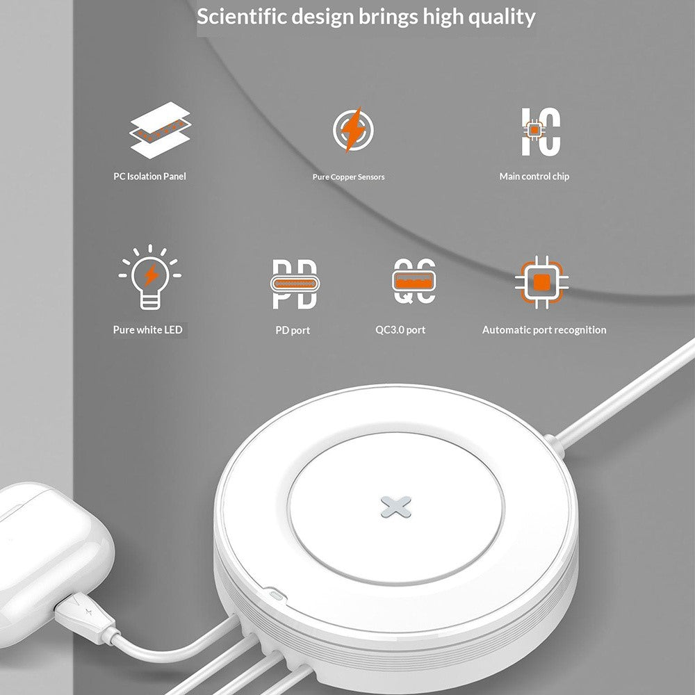 LDNIO AW003 Desktop Wireless Charger with LED Night Light 32W 4 USB Ports PD 30W QC3.0 18W Fast Charging Station
