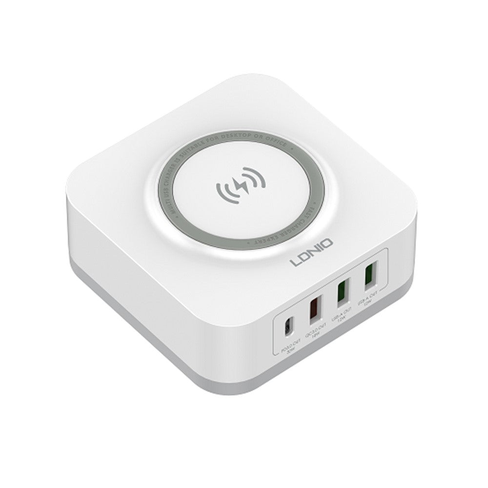 LDNIO AW004 32W 5-in-1 Charging Station 15W Qi Wireless Charger PD 30W QC 18W 2x USB-A 12W Desktop Charger Stand