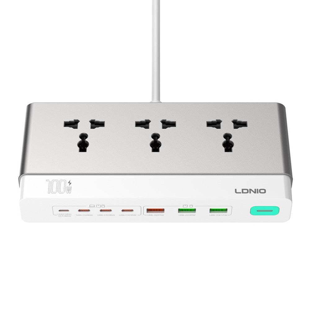 LDNIO SC3 100W GaN-grenuttag 3 AC-uttag 6 USB-portar Snabbladdningshub Skrivbordsstation för kontorsspel