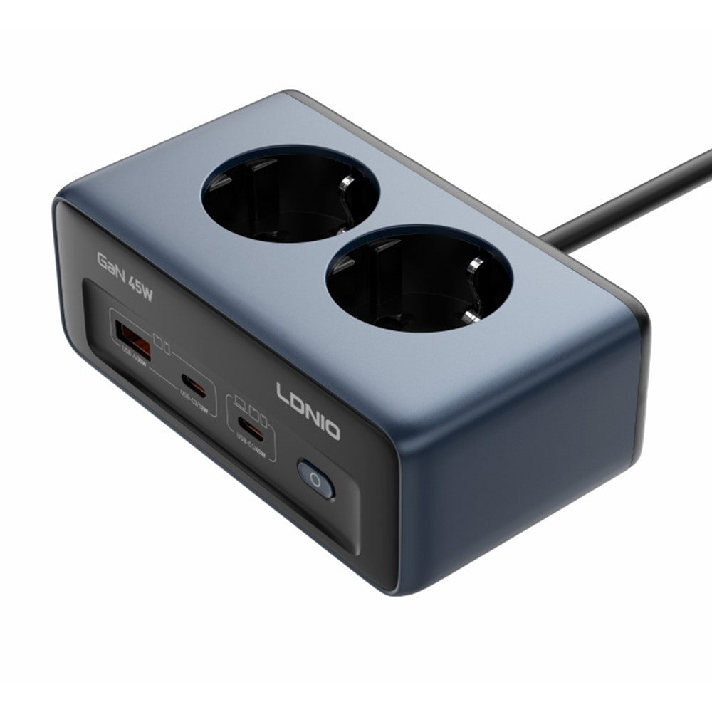 LDNIO SE3 45W GaN Power Strip 2 AC Outlets 3 USB Ports PD Fast Charging Power Socket Desktop Charger