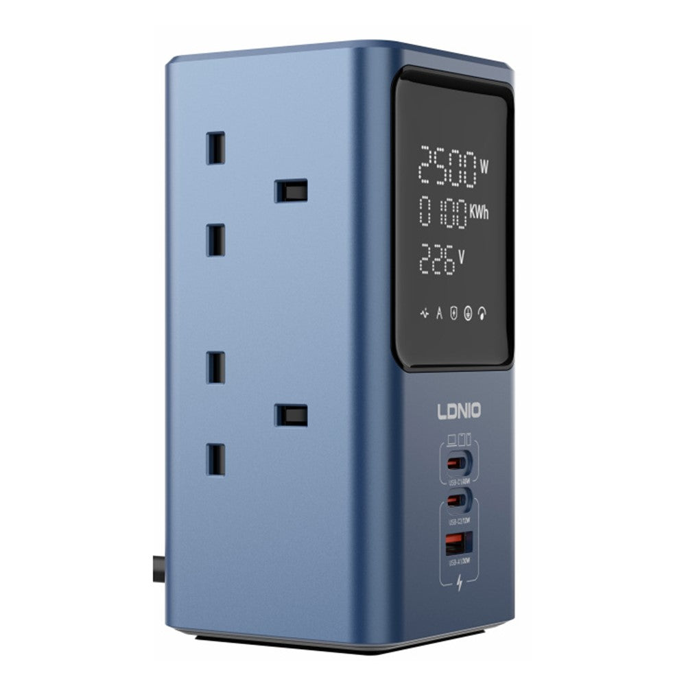 LDNIO SK2 45W GaN Power Strip 4 UK Plug AC Outlets 3 USB Ports Digital Display Multi Device Charging Station Power Socket