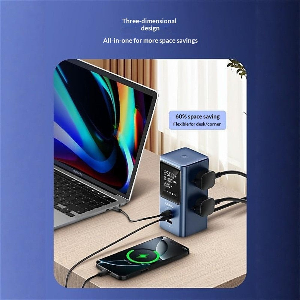 LDNIO SK2 45W GaN Power Strip 4 UK Plug AC Outlets 3 USB Ports Digital Display Multi Device Charging Station Power Socket