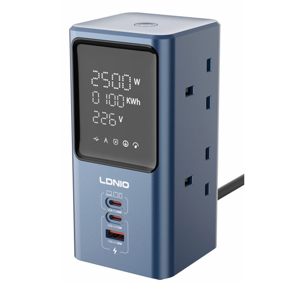 LDNIO SK2 45W GaN Power Strip 4 UK Plug AC Outlets 3 USB Ports Digital Display Multi Device Charging Station Power Socket