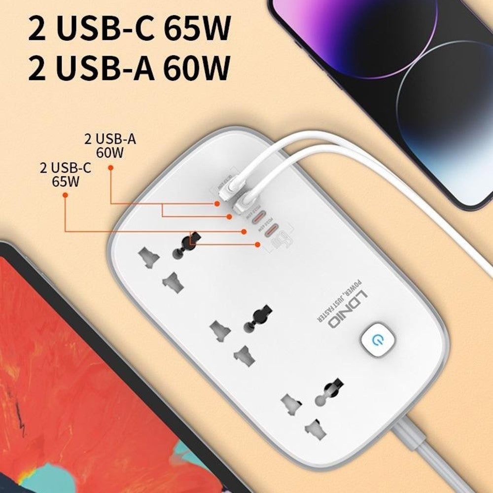 LDNIO SC6 45W GaN Power Strip 3 AC Outlets 4 USB Ports Fast Charging Station Power Socket for Laptop Phone